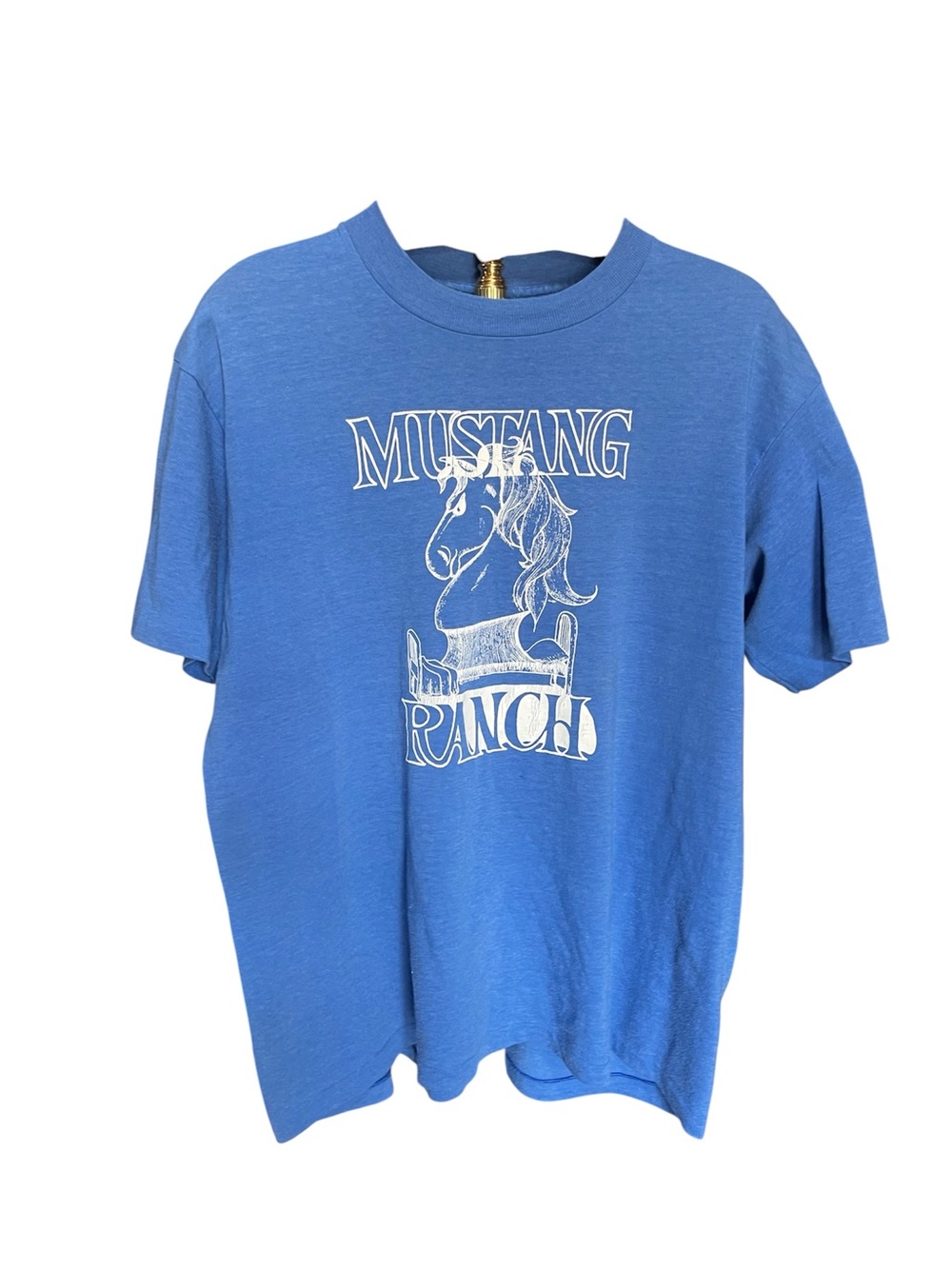 *RARE* Vintage 1980s Mustang Ranch Brothel Graphic Tee - Blue White XL - Picture 2 of 9